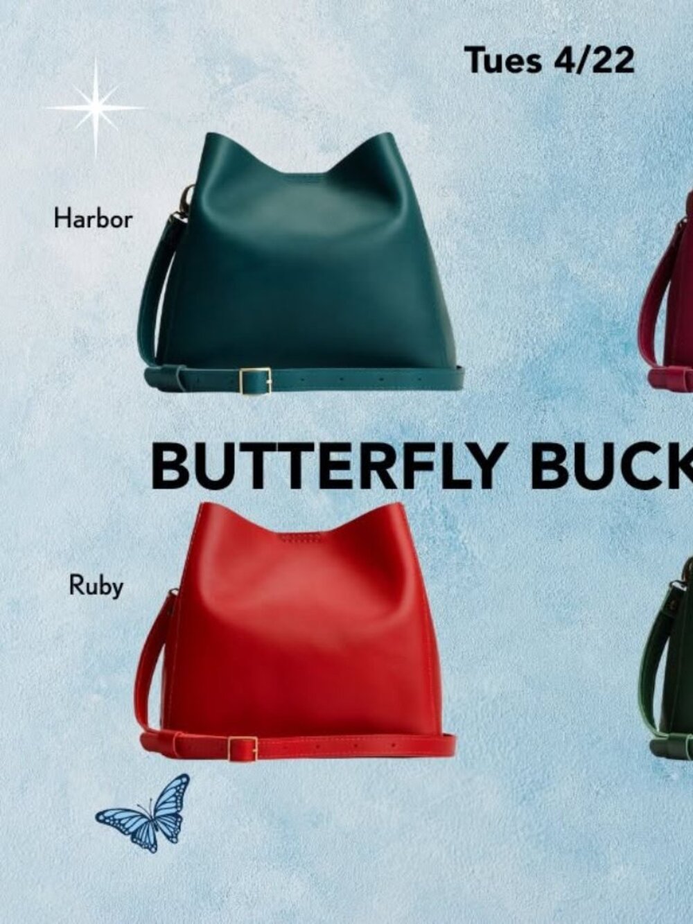 New PLG Butterfly Bucket Bag Ruby